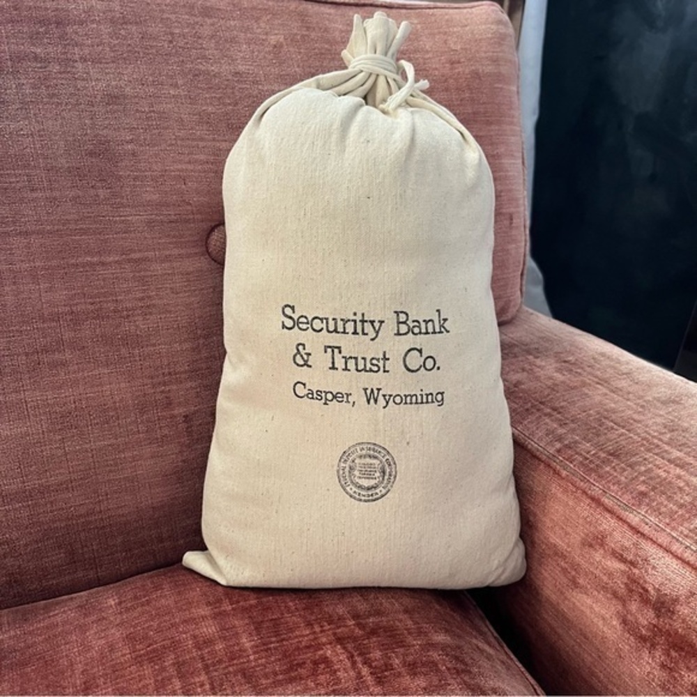Vintage Bank Bag Accent Pillow Security Bank & Trust Co. Casper, Wyoming